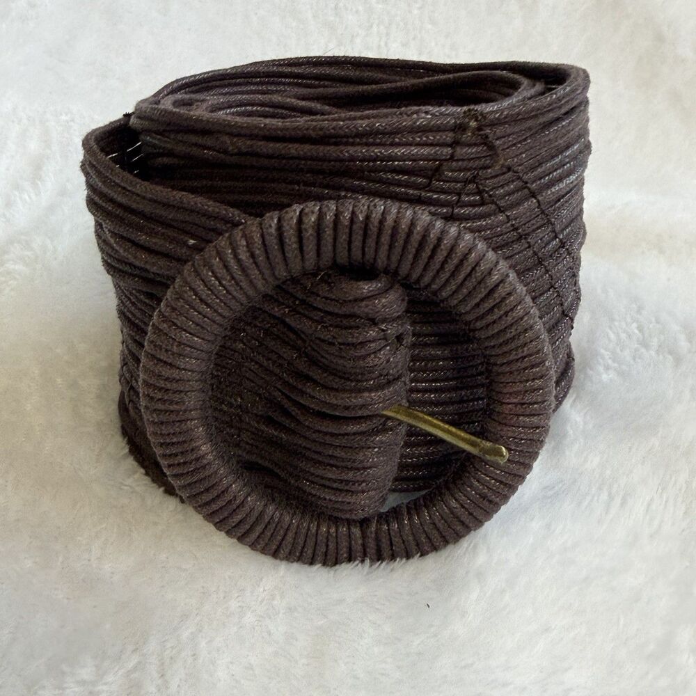 Coldwater‎ Creek Brown Wide Woven Cotton Belt Faux Leather Accents Statement S/M - Picture 4 of 13